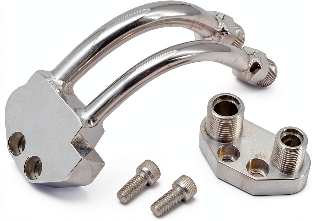 Installing Tektall A/C Compressor Curved Manifold for Sanden SD7B10 on a wooden workbench