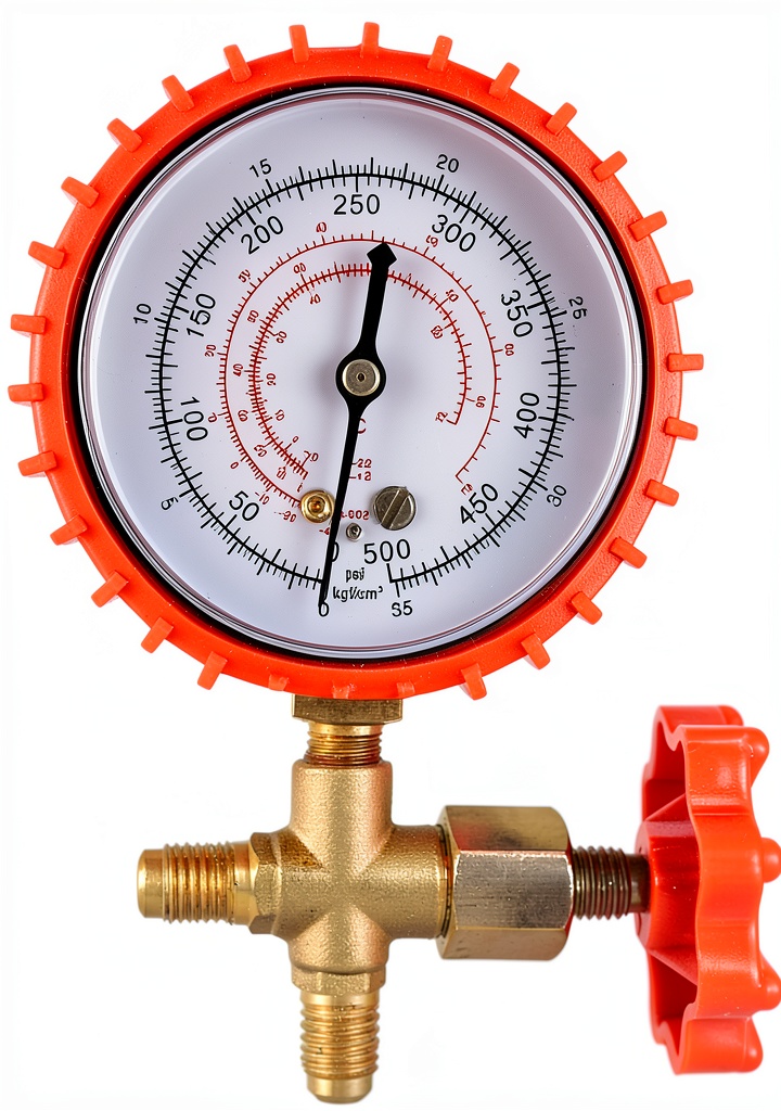 Installing Pasuihcay Automotive Air Conditioner Manifold Gauge Red & on a wooden desk