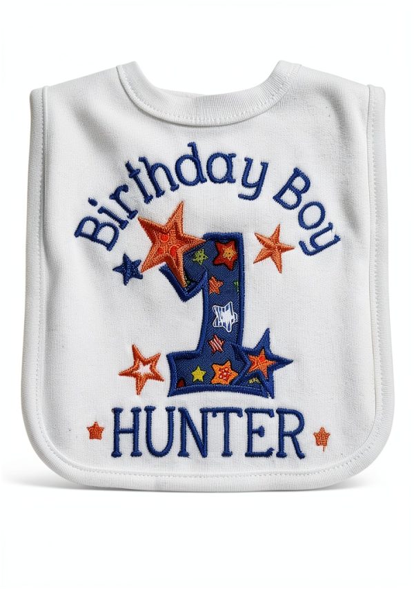 Personalized Birthday Boy Bib by Smash Handmade Embroidered 12.5" x 7"-4