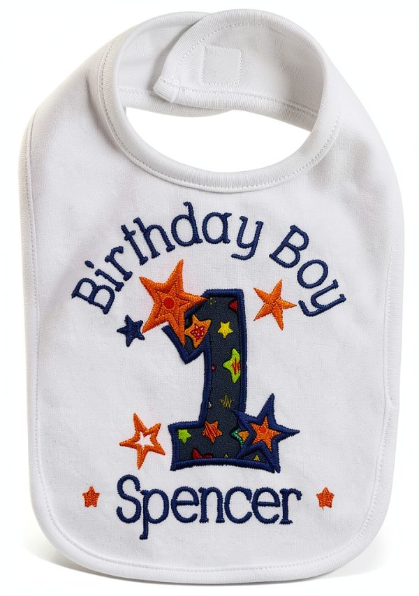 Personalized Birthday Boy Bib by Smash Handmade Embroidered 12.5" x 7"-0