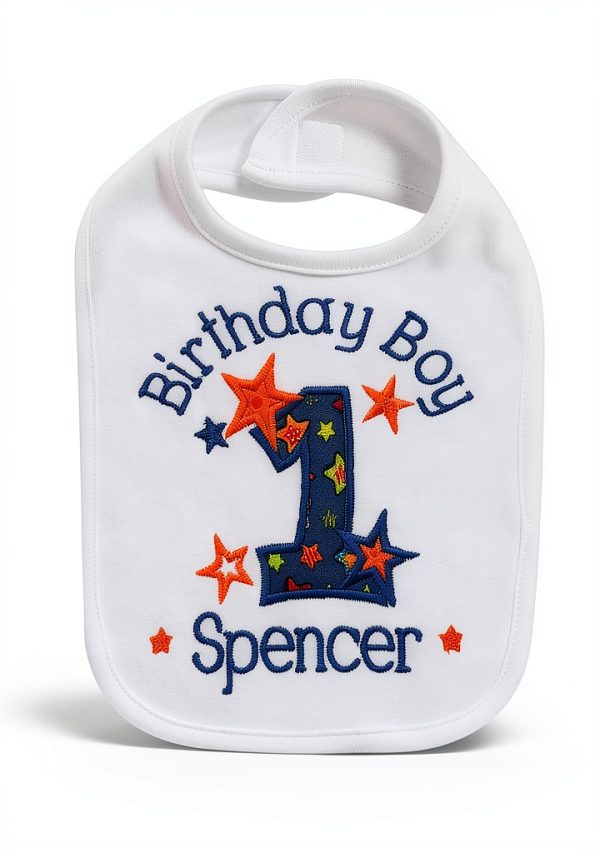 Personalized Birthday Boy Bib by Smash Handmade Embroidered 12.5" x 7"-8