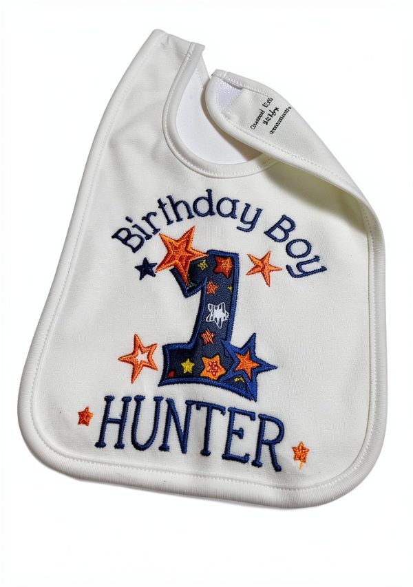 Personalized Birthday Boy Bib by Smash Handmade Embroidered 12.5" x 7"-3