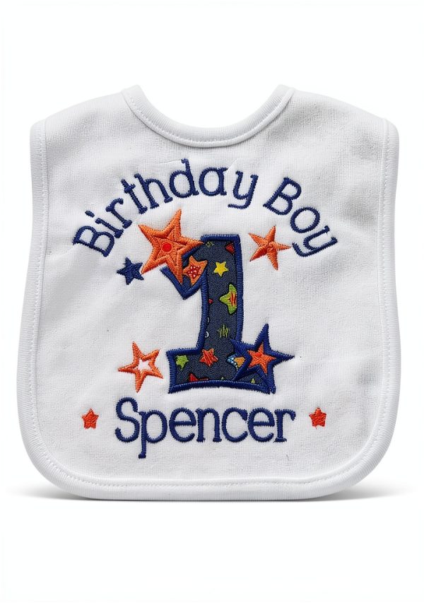 Personalized Birthday Boy Bib by Smash Handmade Embroidered 12.5" x 7"-1