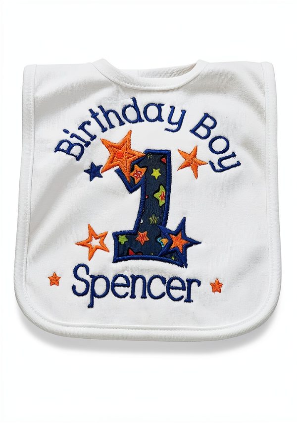 Personalized Birthday Boy Bib by Smash Handmade Embroidered 12.5" x 7"-2