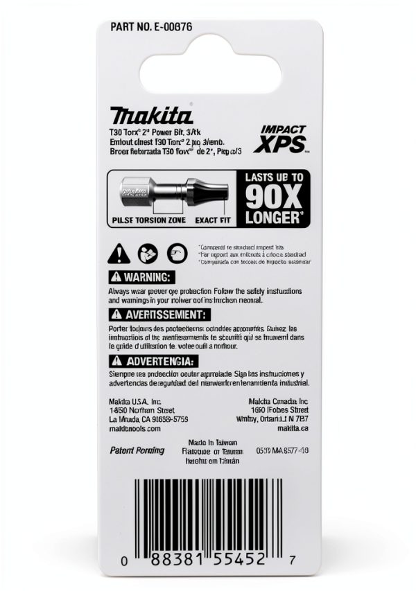 Makita E-00876 Impact XPS T30 Torx Bit, 2" Power Bit 3/Pk-3