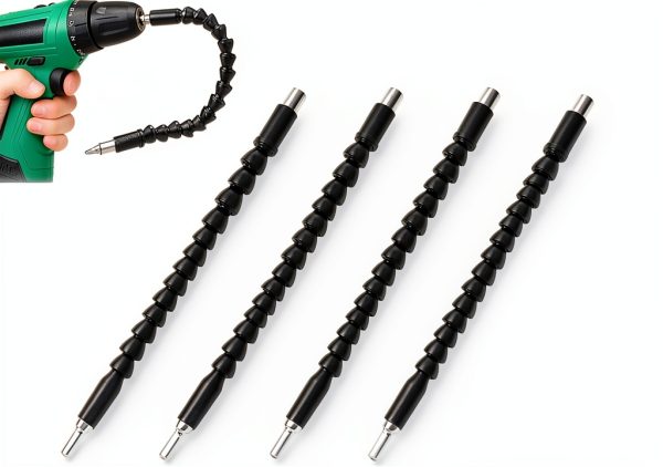 FOUUAAOOU Flexible Drill Bit Extension 4 Pack 11.6in Black Bendable-0