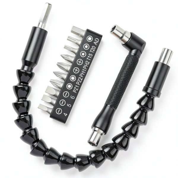 Flexible Drill Bit Extension, 11.6 Inch Super Bit Screwdriver Kit, Manual 90 Right Angle Drill Attachment, 1/4 Flexible for Drill, Screwdriver Bit Set-0