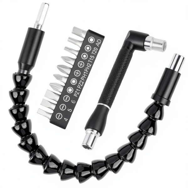 Flexible Drill Bit Extension, 11.6 Inch Super Bit Screwdriver Kit, Manual 90 Right Angle Drill Attachment, 1/4 Flexible for Drill, Screwdriver Bit Set-4