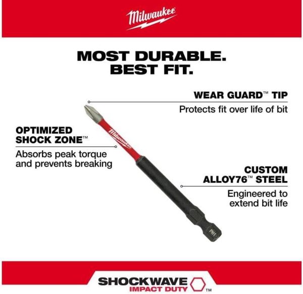MILWAUKEE ELECTRIC TOOL 48-32-4564 Shockwave 3-1/2" Power Bit Phillips #2 5 Pack-7