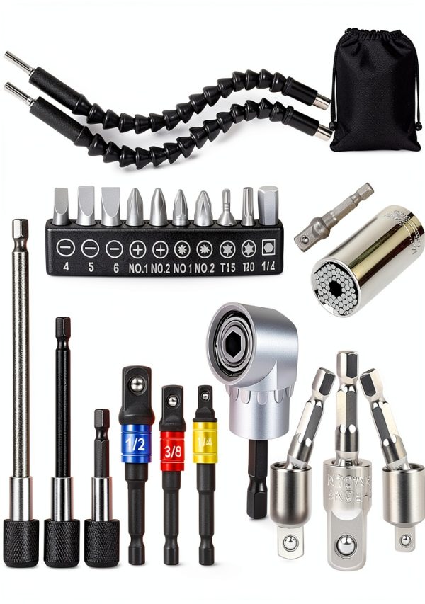 FAWAIKTU Flexible Drill Bit Extension Set 24pcs 105 Angle Black-0
