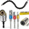 Flexible Drill Bit Extension and Universal Socket Wrench Tool Set, 105° Right Angle Drill Attachment, 1/4 3/8 1/2" Universal Socket Adapter Set, Screwdriver Bit Kit-0