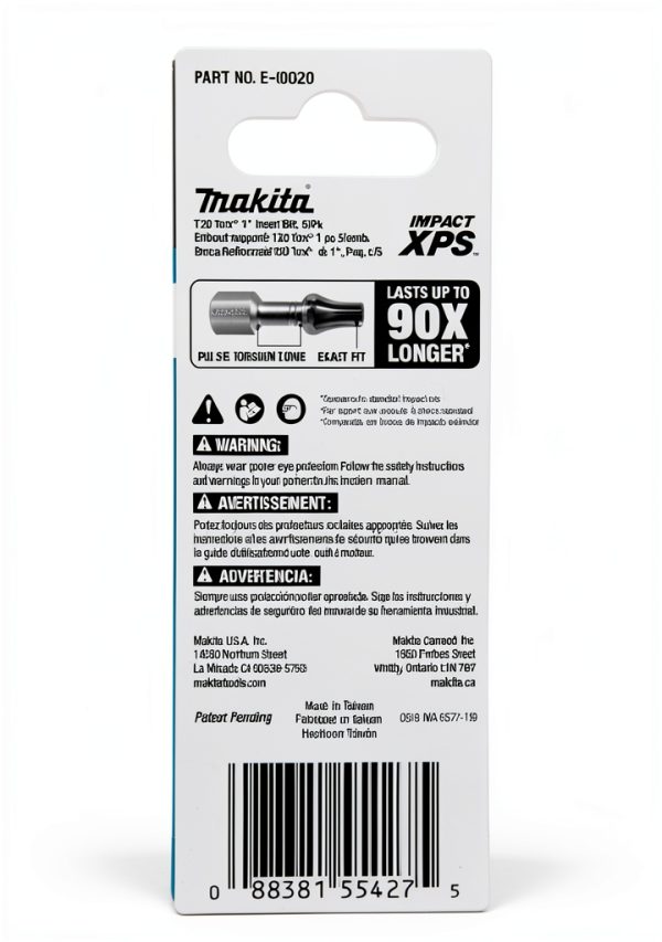 Makita Impact XPS™ T20 Torx 1" Insert Bit, 5 Pack, Nickel Finish-3